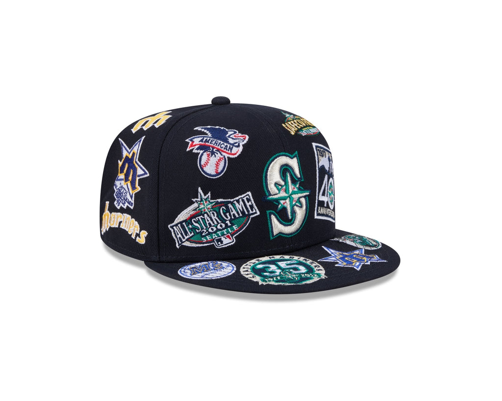 Seattle Mariners All Over Patch 59Fifty Fitted MLB Vintage Snapback Baseball Cap Adjustable Streetwear Hat