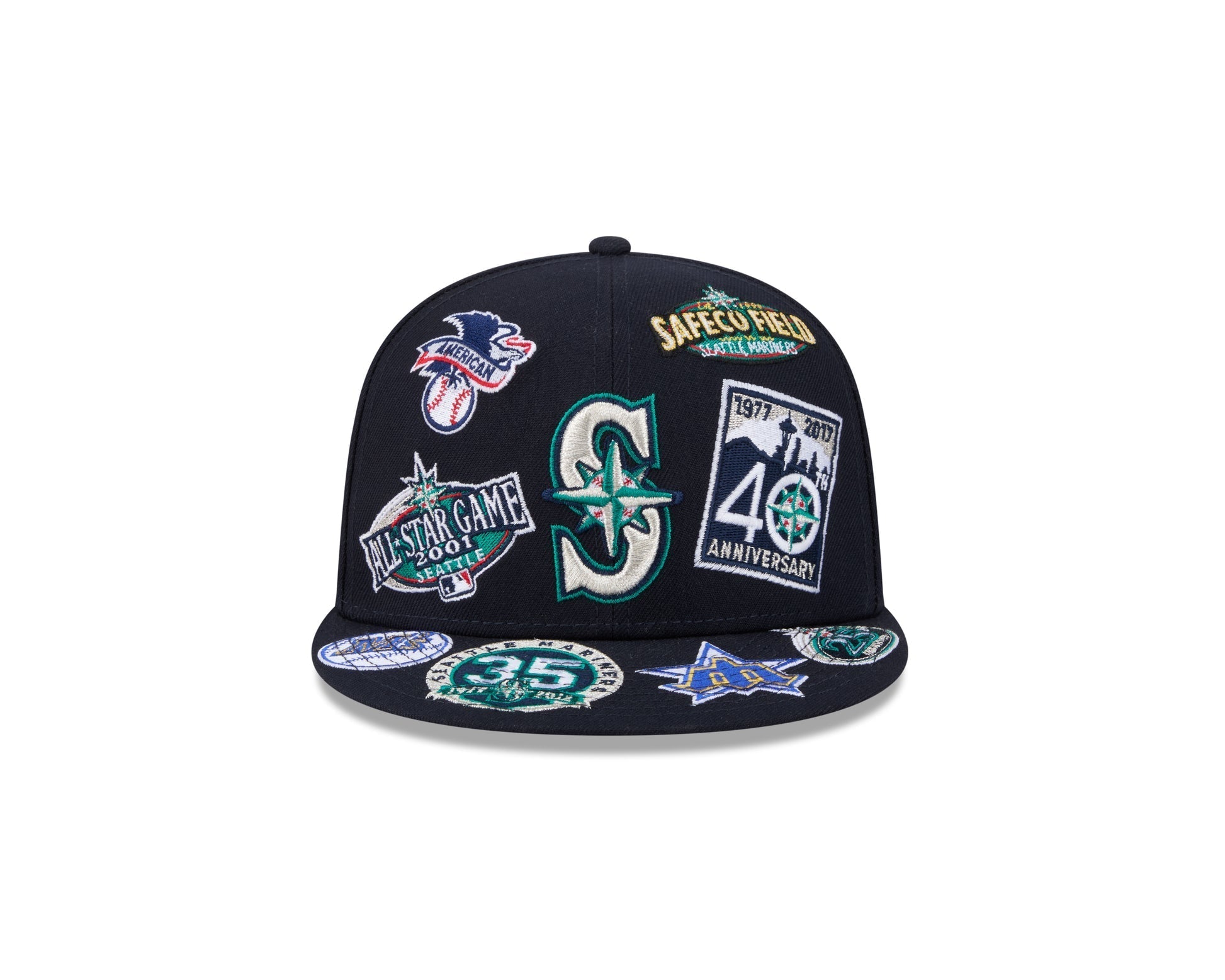 Seattle Mariners All Over Patch 59Fifty Fitted MLB Vintage Snapback Baseball Cap Adjustable Streetwear Hat