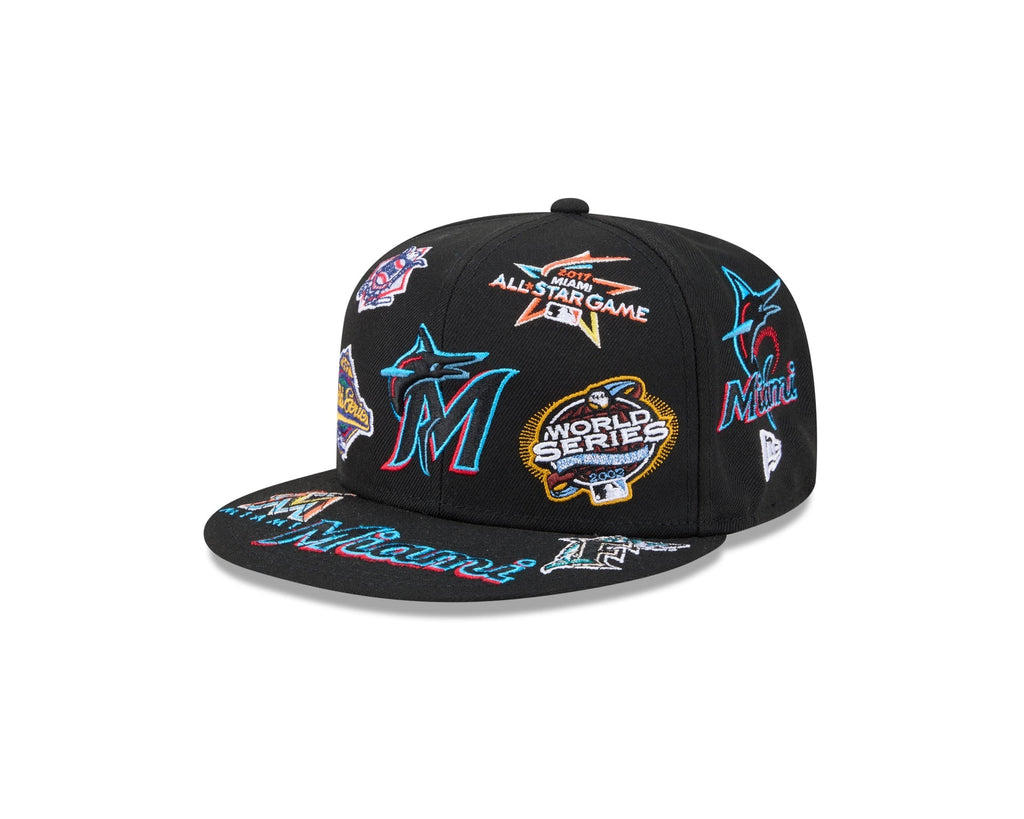 Miami Marlins All Over Patch 59Fifty MLB Vintage Snapback Baseball Cap Adjustable Streetwear Hat