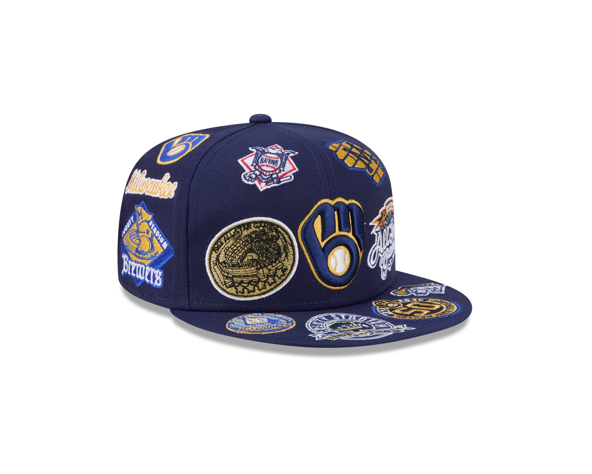Milwaukee Brewers All Over Patch 59Fifty Fitted MLB Vintage Snapback Baseball Cap Adjustable Streetwear Hat