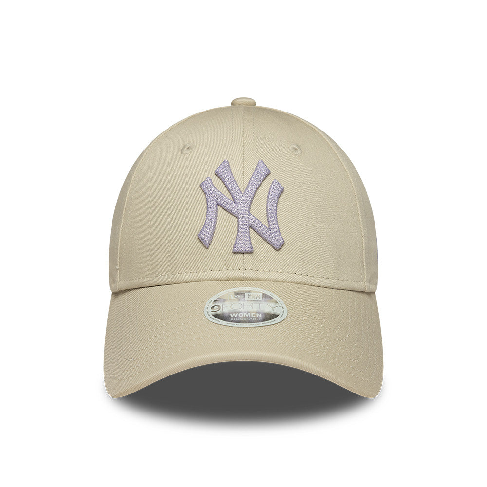 New York Yankees Womens Metallic 9Forty Strapback Beige/Purple MLB Vintage Snapback Baseball Cap Adjustable Streetwear Hat