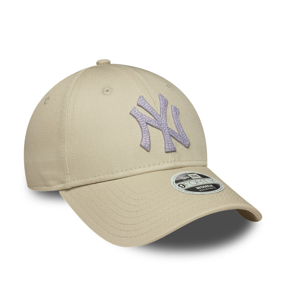 New York Yankees Womens Metallic 9Forty Strapback Beige/Purple MLB Vintage Snapback Baseball Cap Adjustable Streetwear Hat